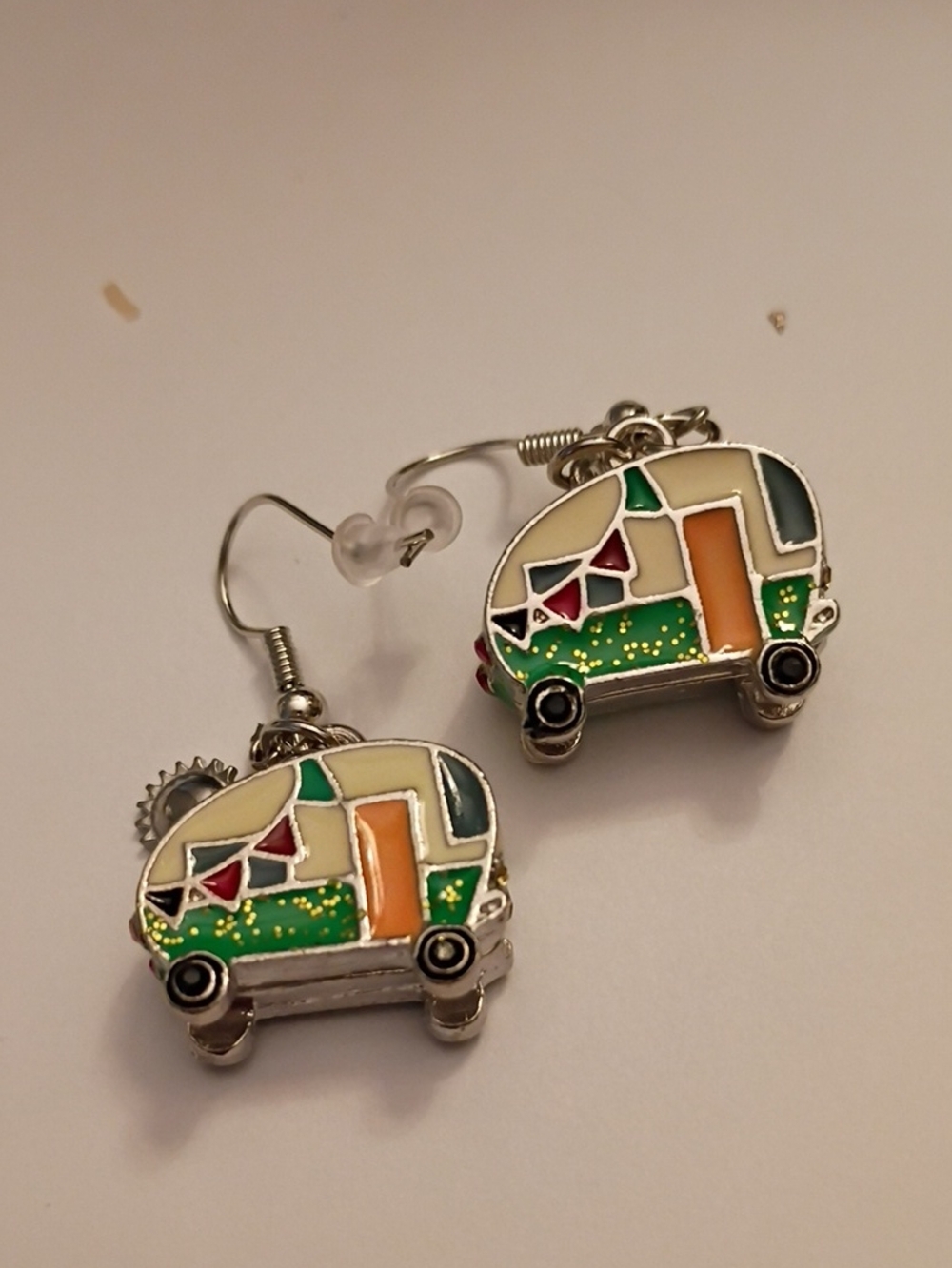 Whimsical Cream and Green Animal Drop Earrings